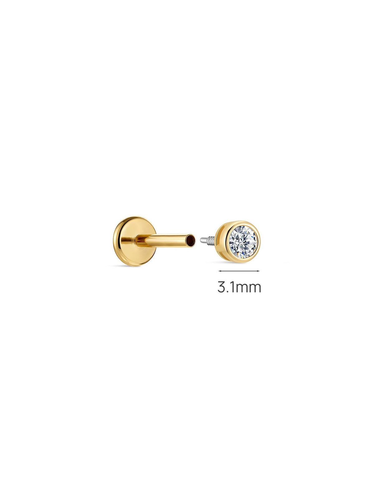 KOSINER 14K Solid Gold Delicate Bezel Flat Back Stud