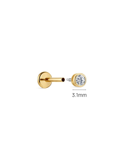 KOSINER 14K Solid Gold Delicate Bezel Flat Back Stud