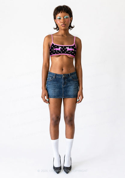 Pink Cxxt Horse Y2K Print Super Crop Cami Cherrykitten