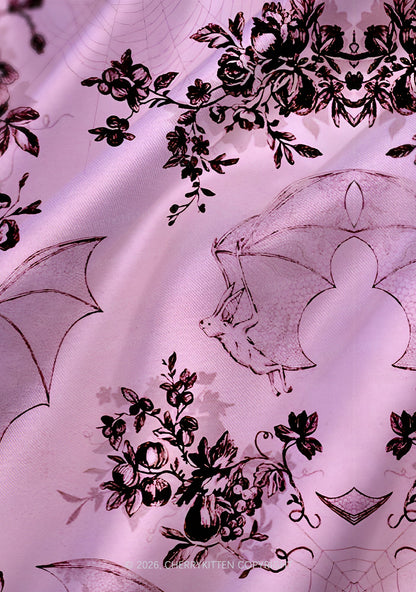 Pink Bat Y2K Print Satin Cowl Neck Slip Dress Cherrykitten