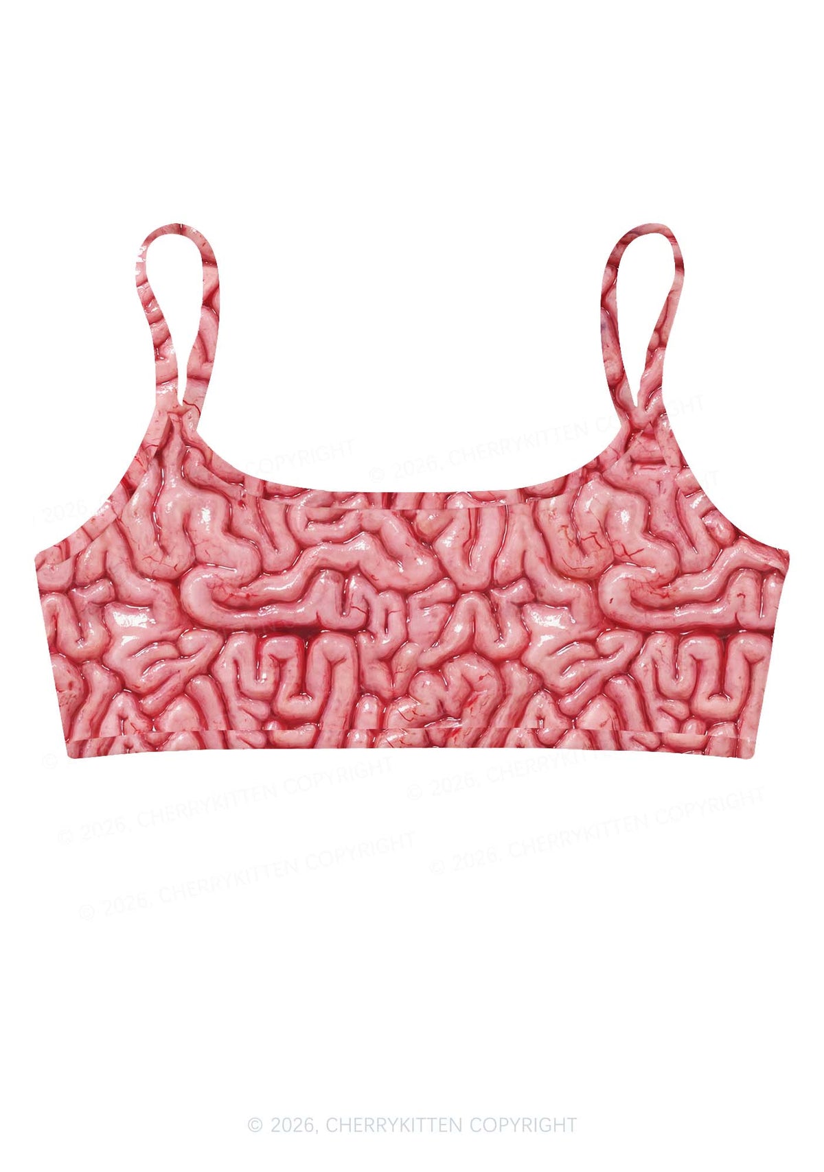 Halloween Fleshy Brain Texture Y2K Print Super Crop Cami Cherrykitten