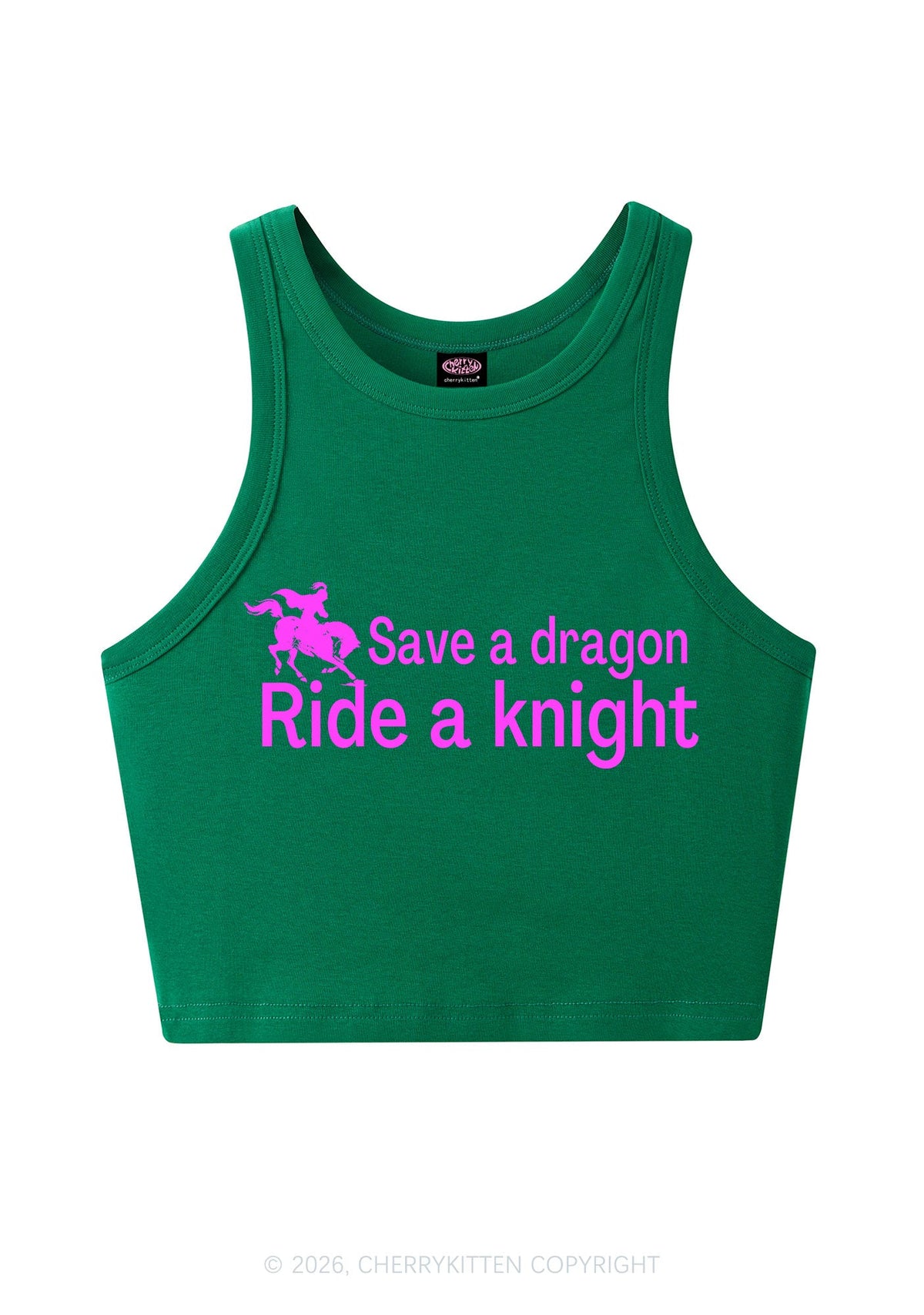 Save Dragon Ride Knight Y2K Crop Tank Top Cherrykitten