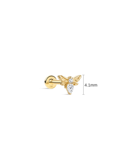 KOSINER 14K Solid Gold Dainty Bee Flat Back Stud