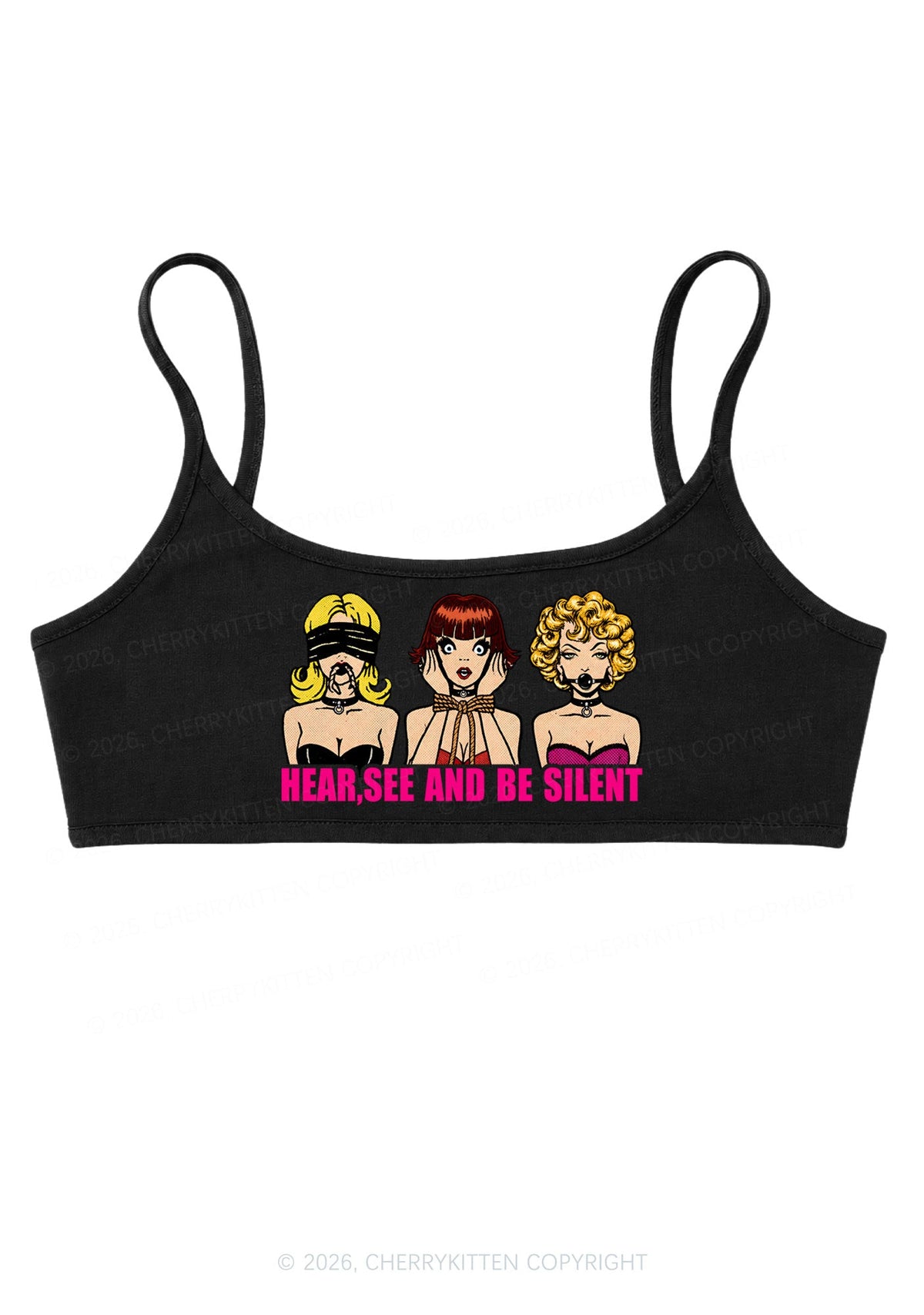 Hear See Be Silent Y2K Super Crop Cami Cherrykitten