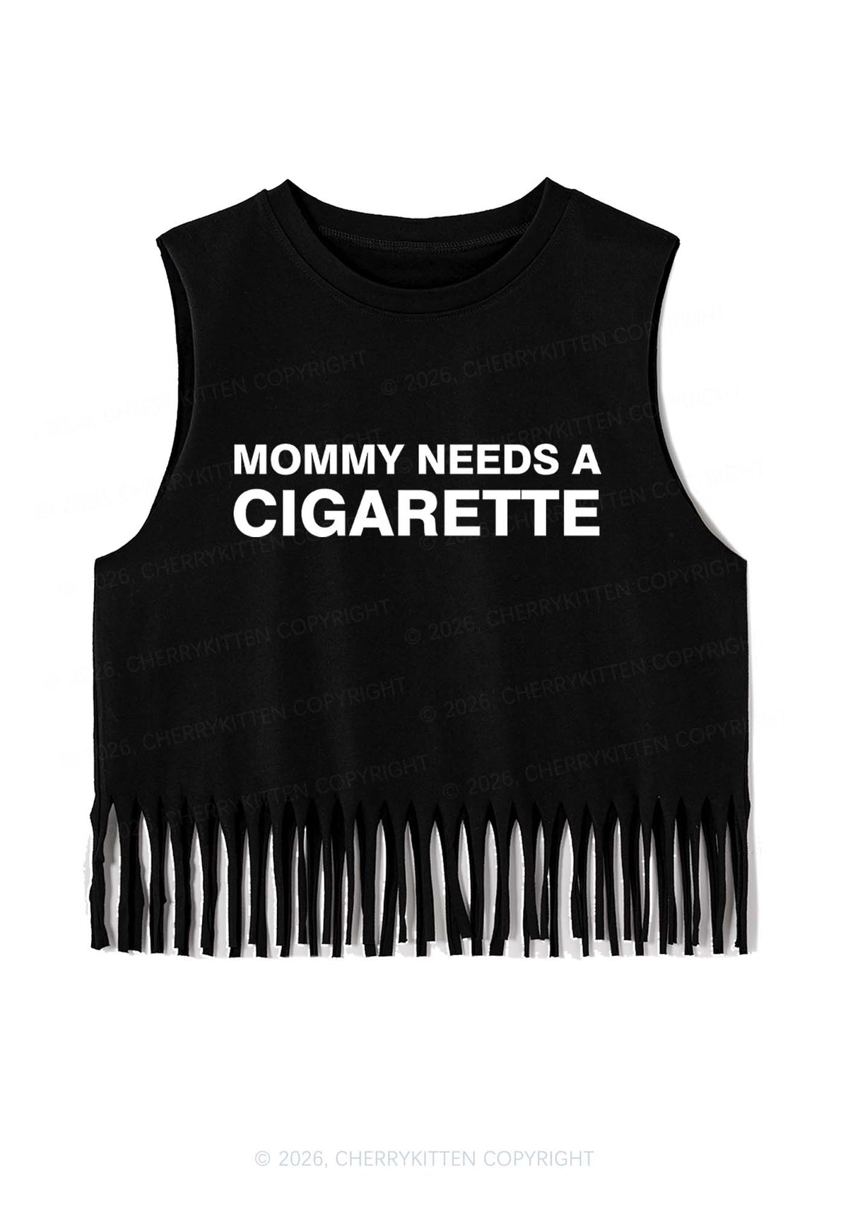 Mommy Needs A Cigarette Y2K Fringe Tank Top Cherrykitten