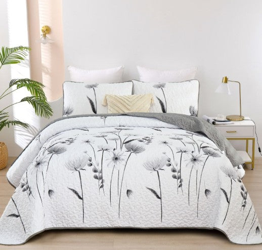 3-Piece Queen Floral Quilt Set, Lightweight Reversible Farmhouse Coverlet with 2 Pillow Shams