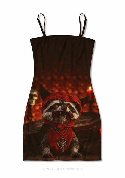 Halloween Vampire Raccoon Y2K Print Slip Dress Cherrykitten