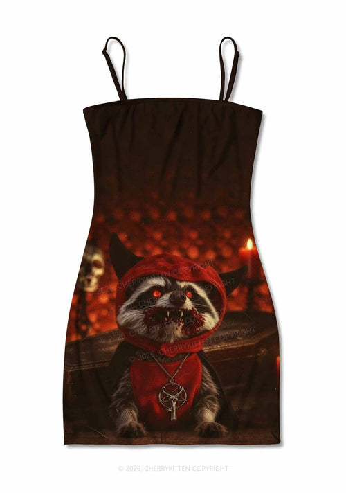 Halloween Vampire Raccoon Y2K Print Slip Dress Cherrykitten