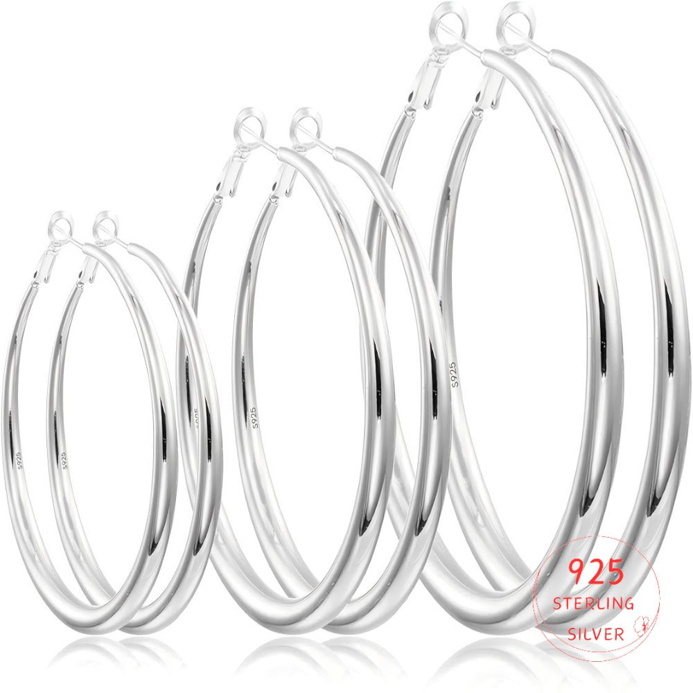 925 Sterling Silver Round Hoop Earrings – 40mm, 50mm or 60mm