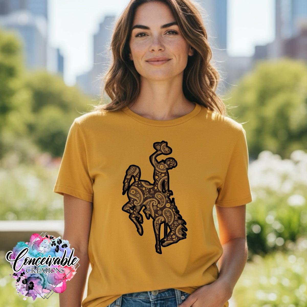 Wyoming Paisley Bucking Horse Tee