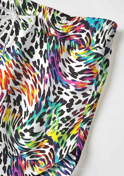 Rainbow Leopard Pride Y2K Print Men Beach Shorts Cherrykitten