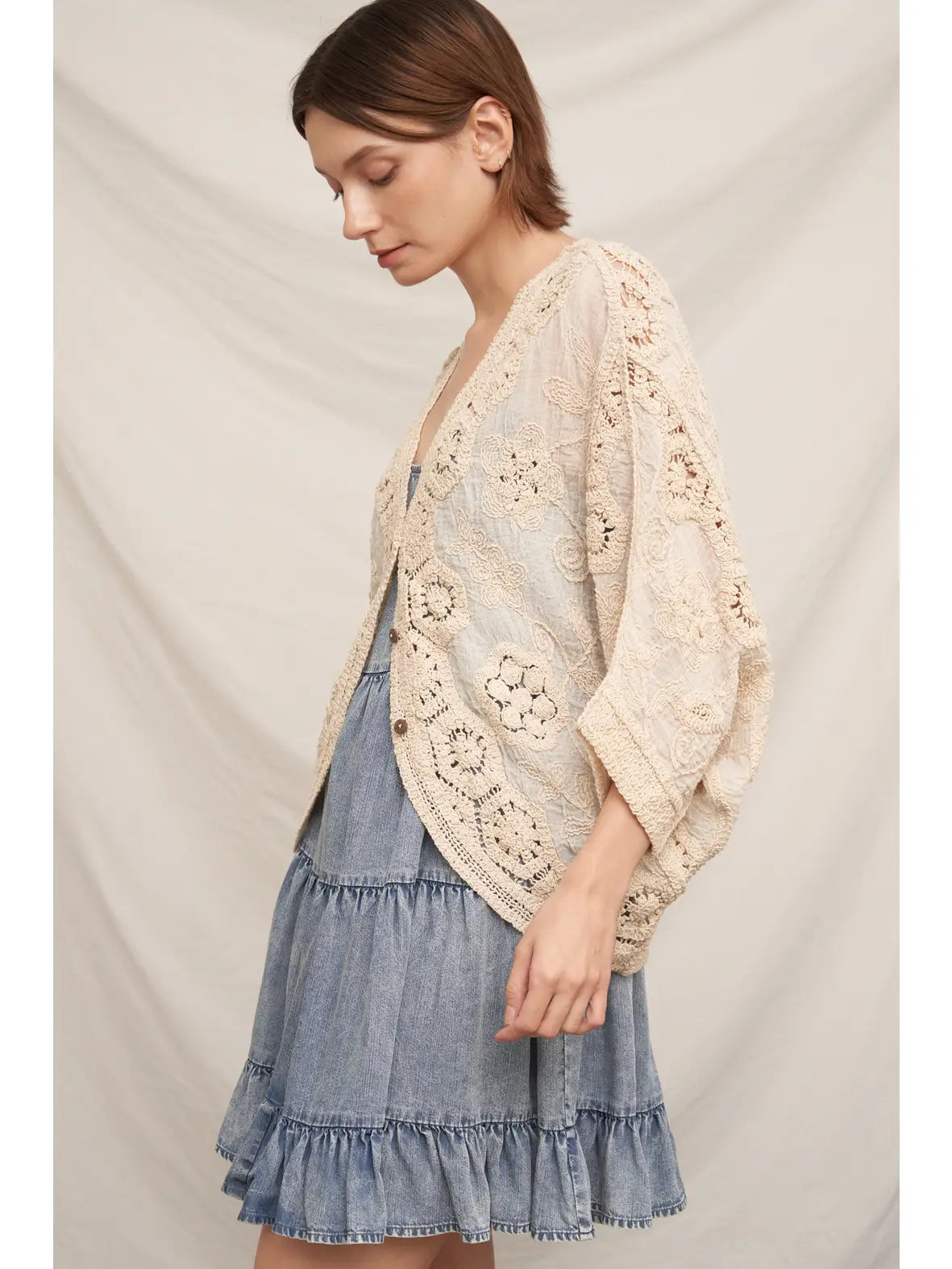 Batwing Crochet Detail Cardigan