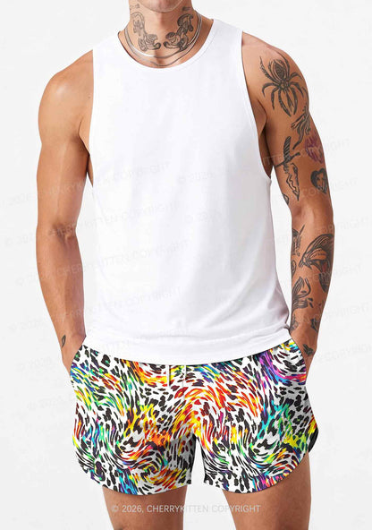 Rainbow Leopard Pride Y2K Print Men Beach Shorts Cherrykitten