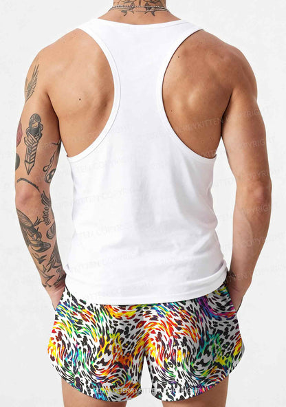 Rainbow Leopard Pride Y2K Print Men Beach Shorts Cherrykitten