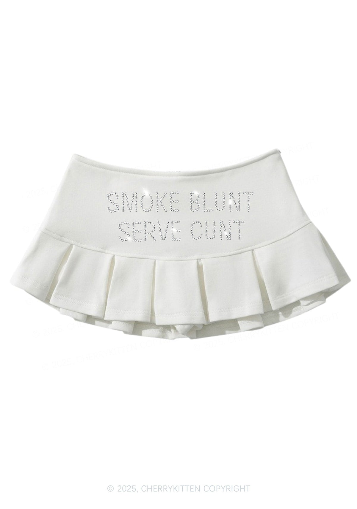 Rhinestone Smoke Blunt Y2K Mini Pleated Skirts Cherrykitten