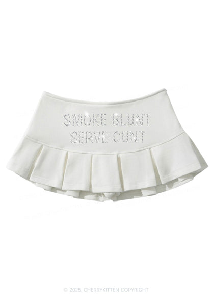 Rhinestone Smoke Blunt Y2K Mini Pleated Skirts Cherrykitten