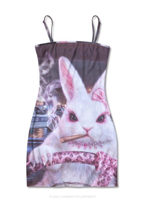 Smoking Bunny Driver Y2K Print Slip Dress Cherrykitten