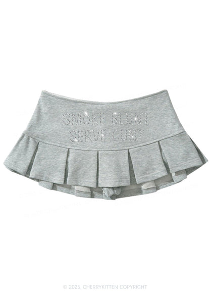 Rhinestone Smoke Blunt Y2K Mini Pleated Skirts Cherrykitten