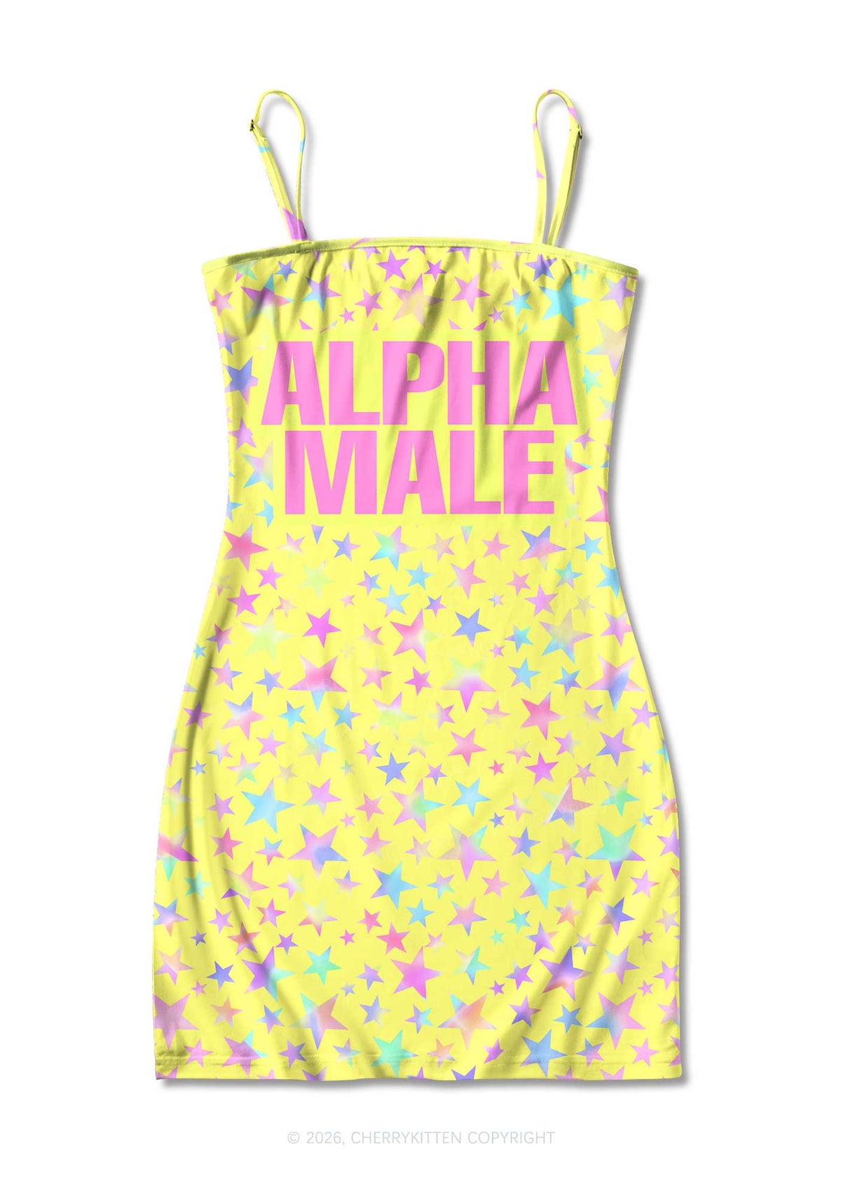 Pale Yellow Alpha Male Pride Y2K Print Slip Dress Cherrykitten