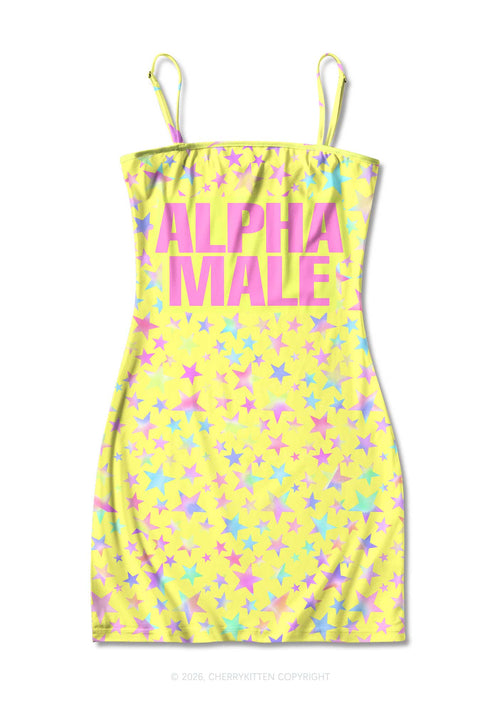 Pale Yellow Alpha Male Pride Y2K Print Slip Dress Cherrykitten