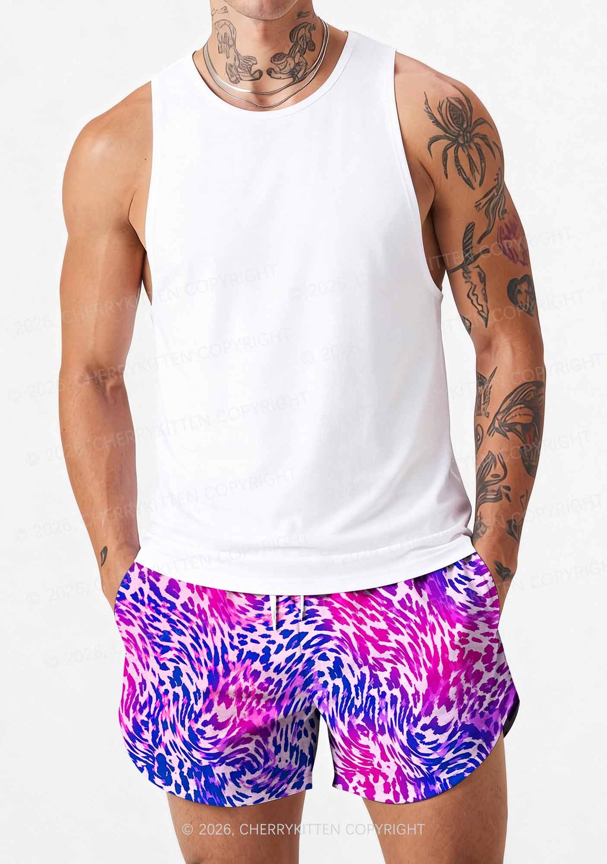 Bisexual Leopard Pride Y2K Print Men Beach Shorts Cherrykitten