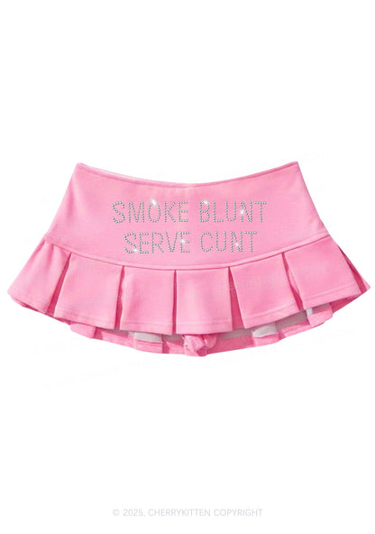 Rhinestone Smoke Blunt Y2K Mini Pleated Skirts Cherrykitten