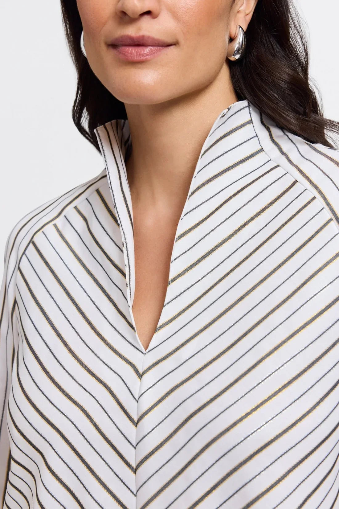 Daphne Long Sleeve Popover Shirt-White Metallic Stripe
