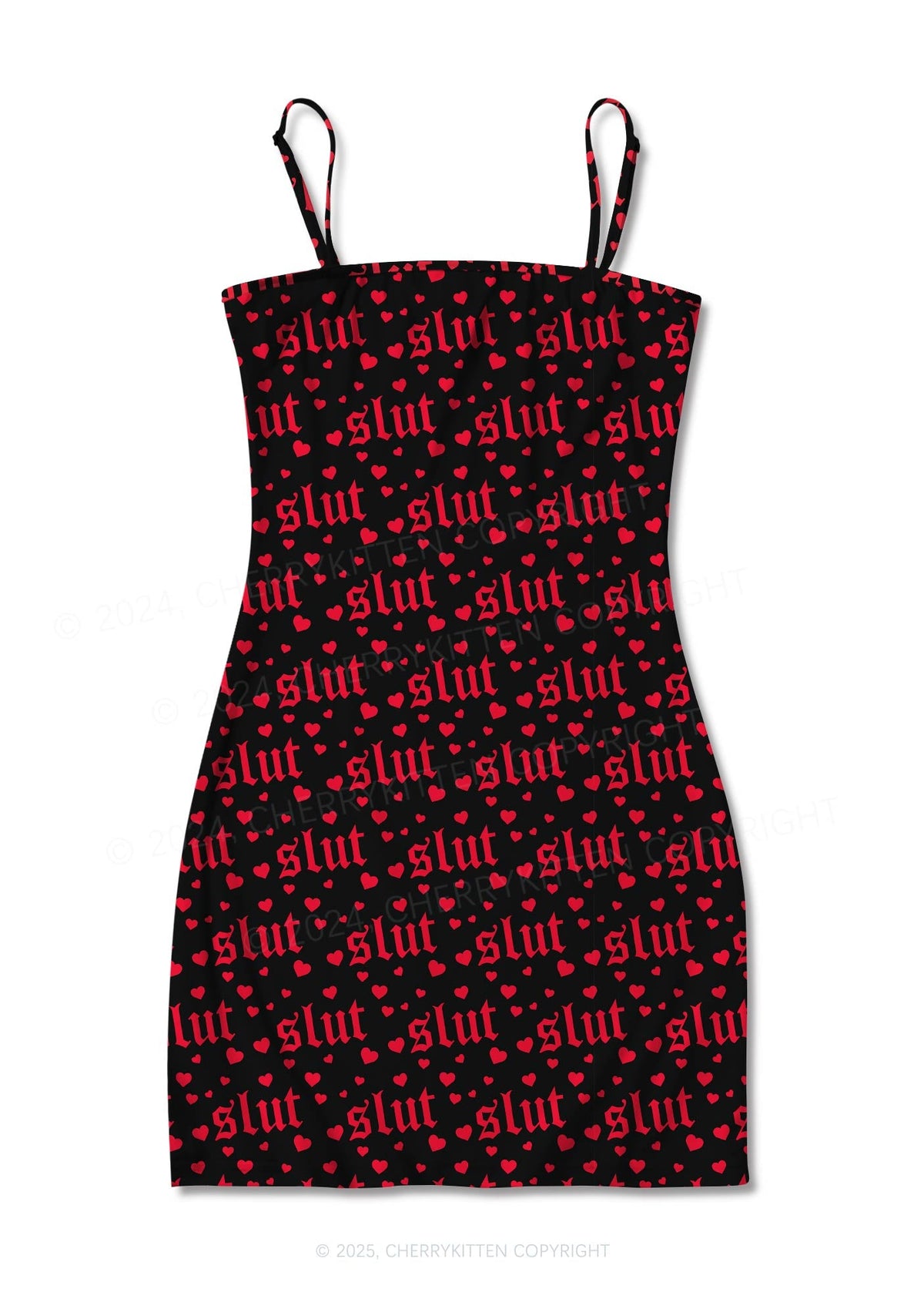 Black Slxt Y2K Print Slip Dress Cherrykitten
