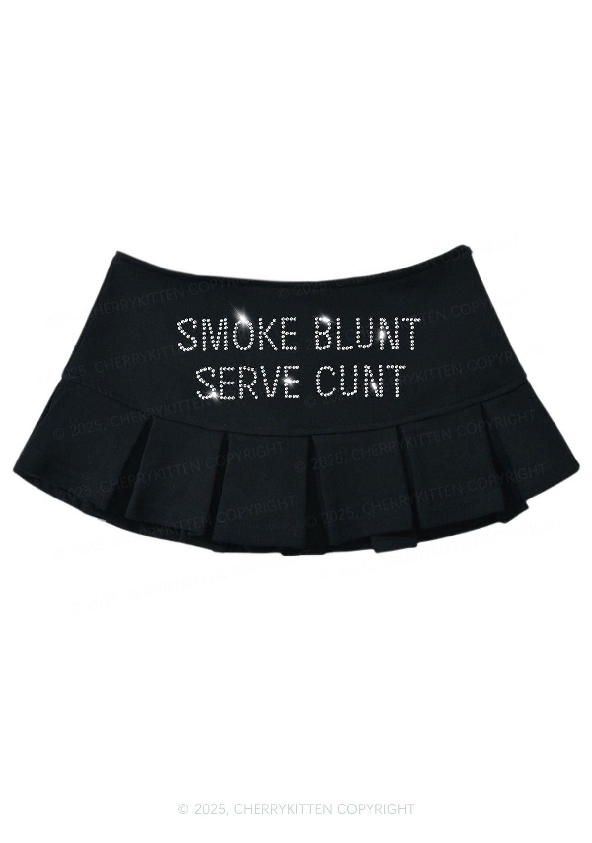 Rhinestone Smoke Blunt Y2K Mini Pleated Skirts Cherrykitten
