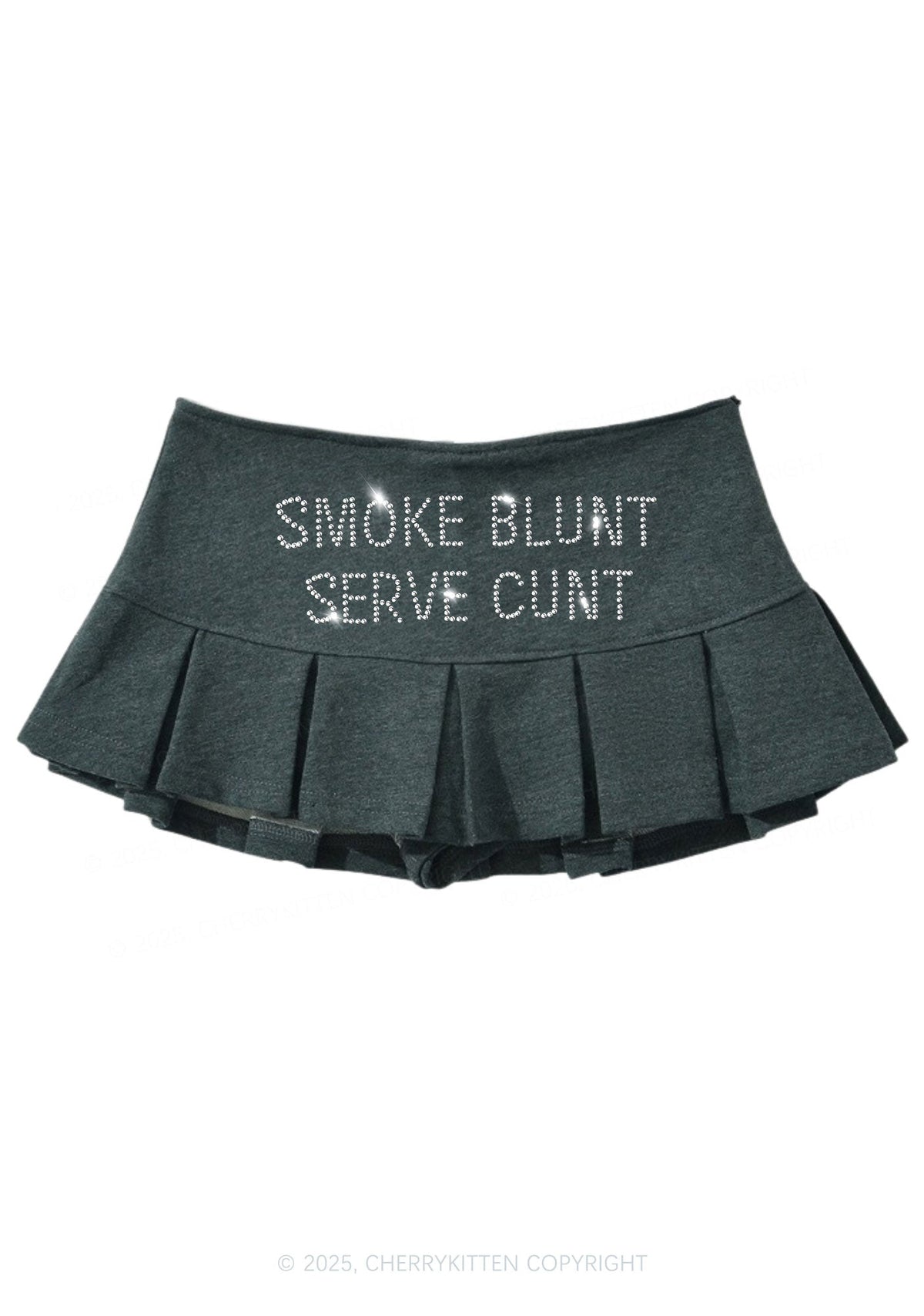 Rhinestone Smoke Blunt Y2K Mini Pleated Skirts Cherrykitten