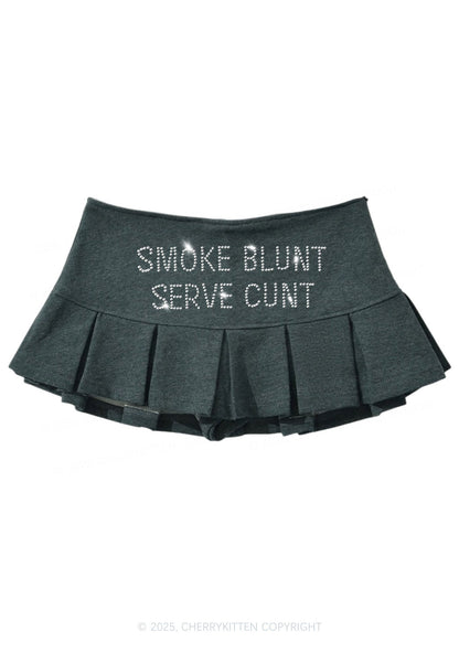 Rhinestone Smoke Blunt Y2K Mini Pleated Skirts Cherrykitten
