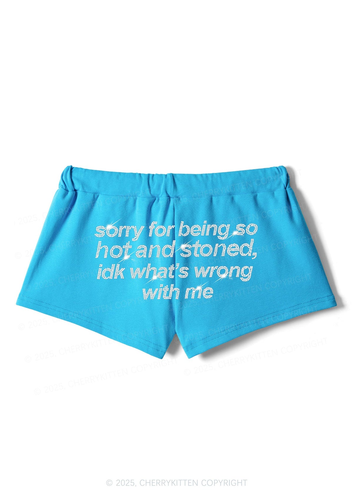 Rhinestone Sorry For Being Hot And Stoned Y2K Drawstring Mini Shorts Cherrykitten