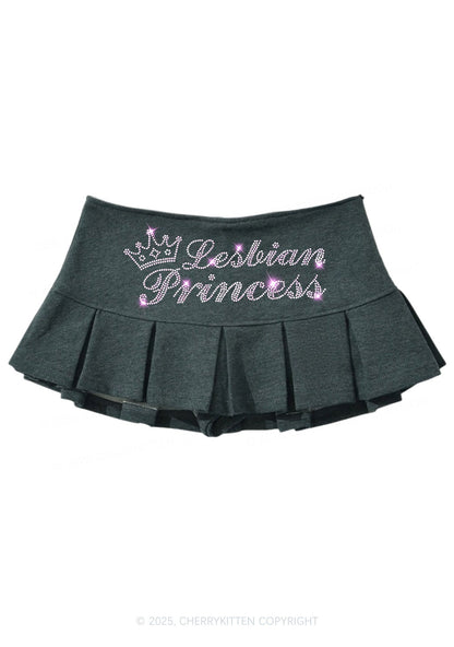 Rhinestone Lesbian Princess Pride Y2K Mini Pleated Skirts Cherrykitten