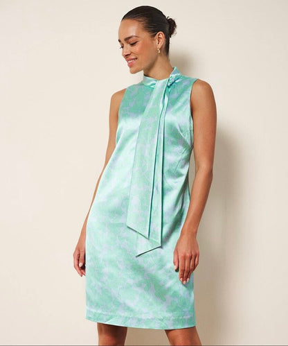 Esqualo Sleeveless Bow Neck Sheath Dress-Blue/Green