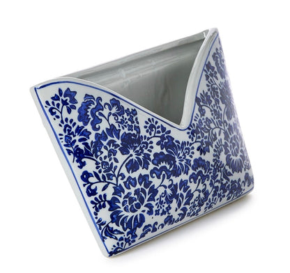 Chinoiserie Hand-Painted Blue and White Floral Letter Holder - Porcelain