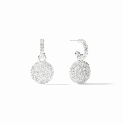 Fleur-de-Lis Hoop & Charm Earring-Silver & Pave Cubic Zirconia