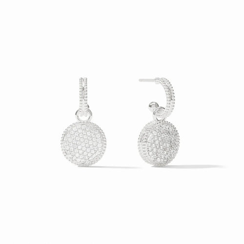 Fleur-de-Lis Hoop & Charm Earring-Silver & Pave Cubic Zirconia