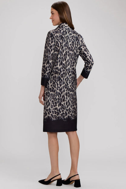 Tammy Midnight Cheetah Knit Crepe 3/4 Sleeve Dress