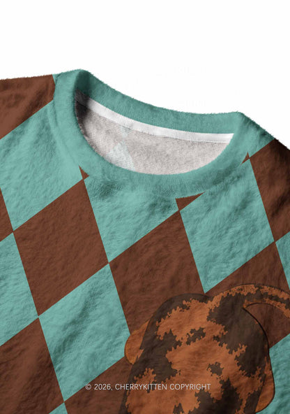 Plaid Dachshund Y2K Knit Sweatshirt Cherrykitten