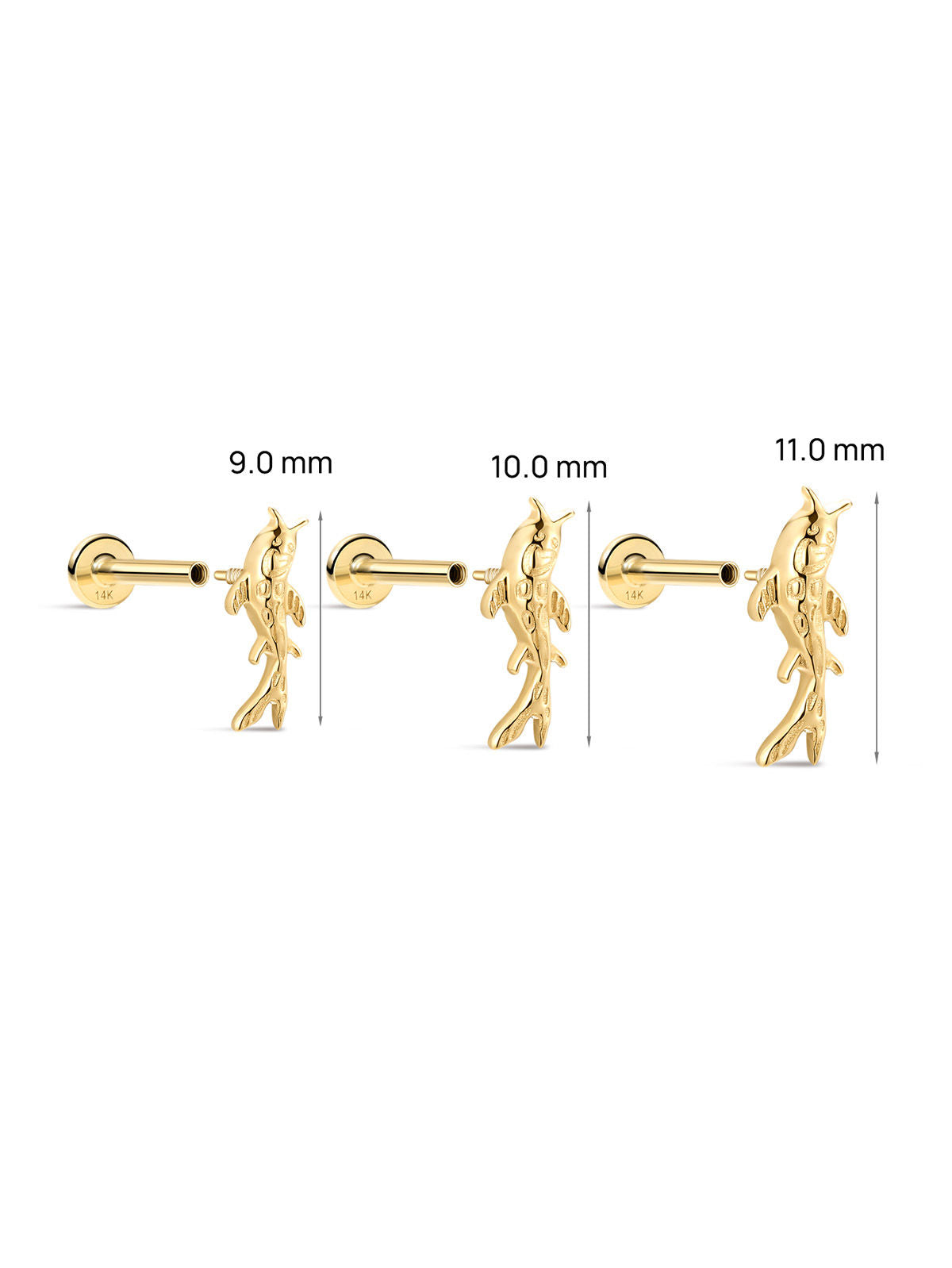 KOSINER 14K Solid Gold Dainty Textured Goldfish Flat Back Stud