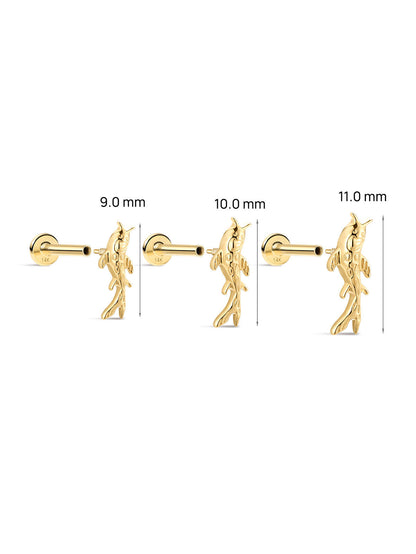 KOSINER 14K Solid Gold Dainty Textured Goldfish Flat Back Stud