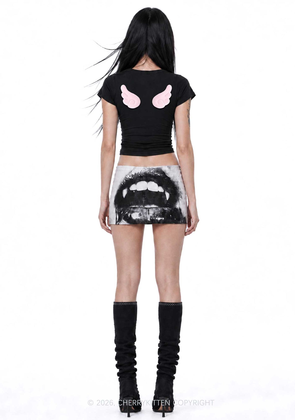 Halloween Ride A Vampire Y2K Goth Angel Wings Baby Tee Cherrykitten
