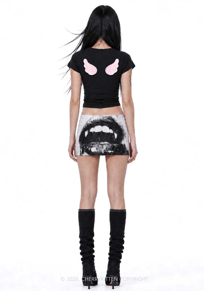 Halloween Ride A Vampire Y2K Goth Angel Wings Baby Tee Cherrykitten