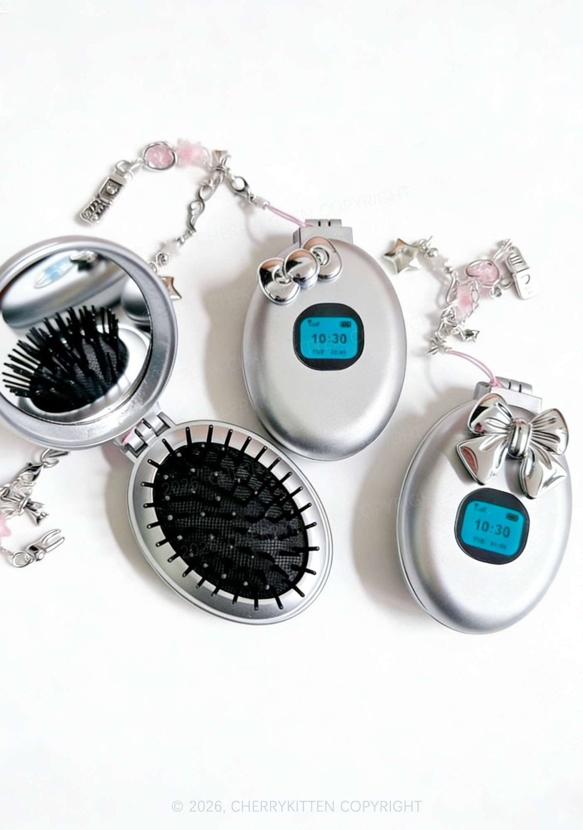 1pc Y2K Retro Simulation Flip Phone Mini Portable Folding Comb Mirror Cherrykitten