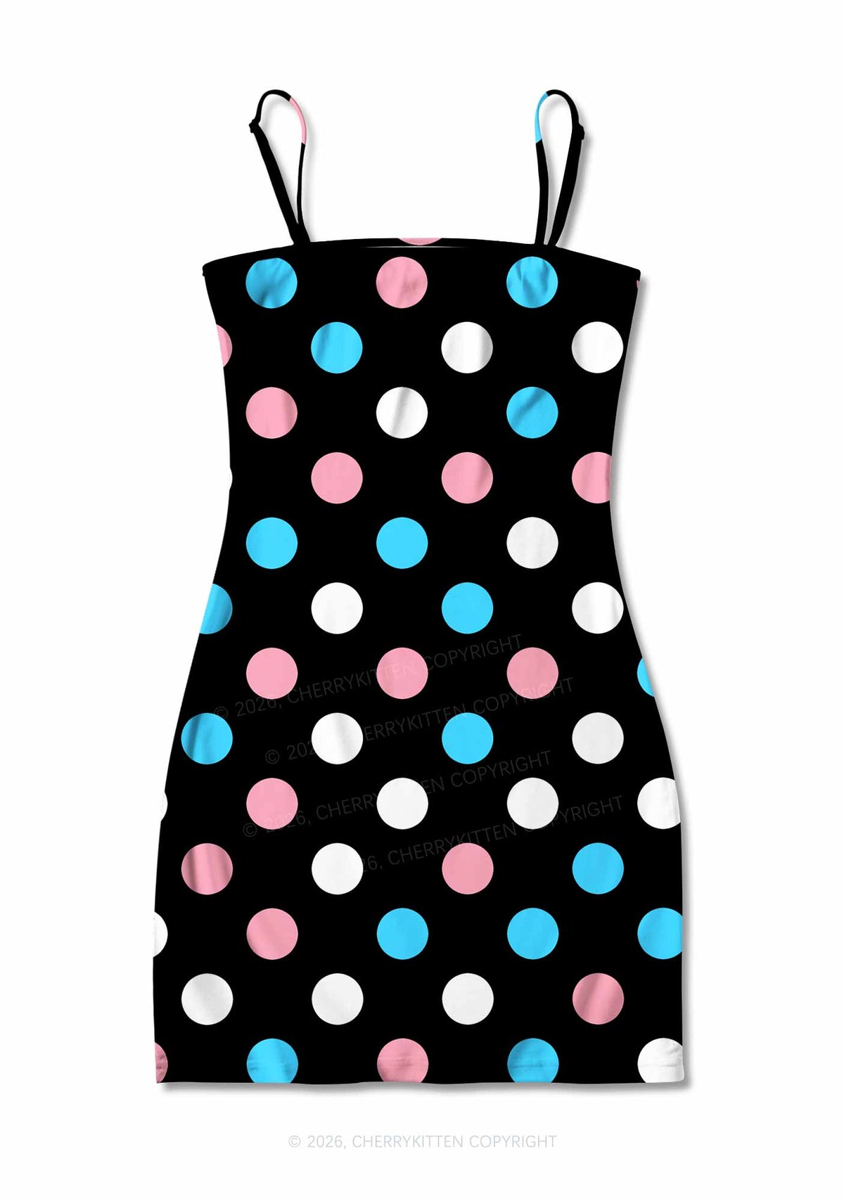 Trans Dots On Black Pride Y2K Print Slip Dress Cherrykitten