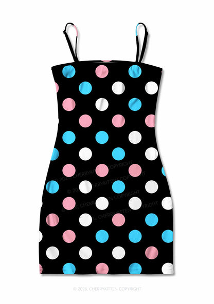 Trans Dots On Black Pride Y2K Print Slip Dress Cherrykitten