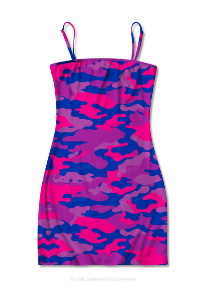 Bisexual Camouflage Pride Y2K Print Slip Dress Cherrykitten