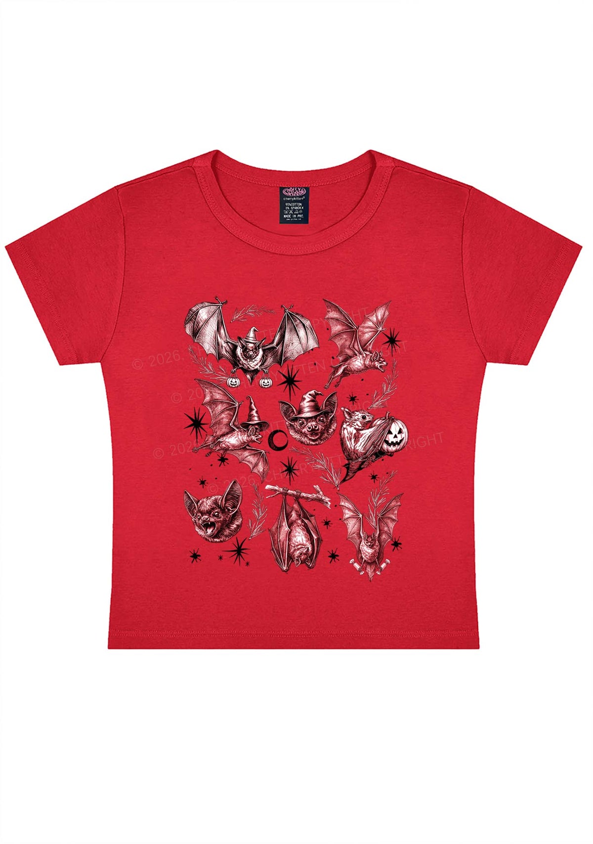 Halloween Bat Wizard Hat Y2K Baby Tee Cherrykitten