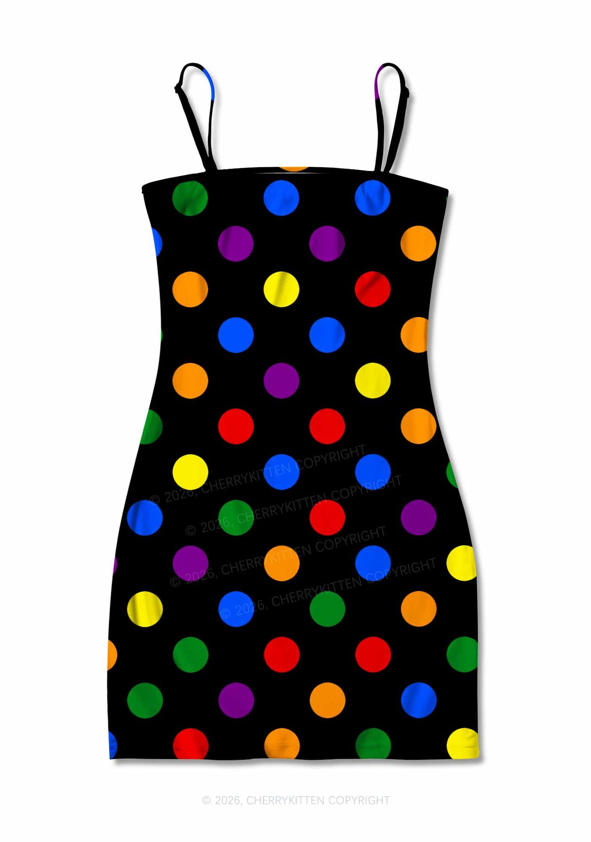 Rainbow Dots On Black Pride Y2K Print Slip Dress Cherrykitten