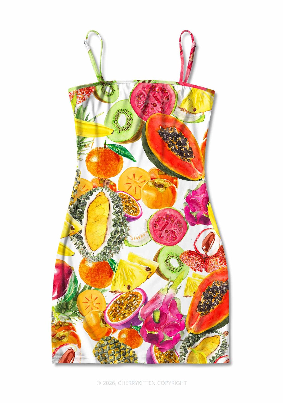 Tropical Fruit Pride Y2K Print Slip Dress Cherrykitten